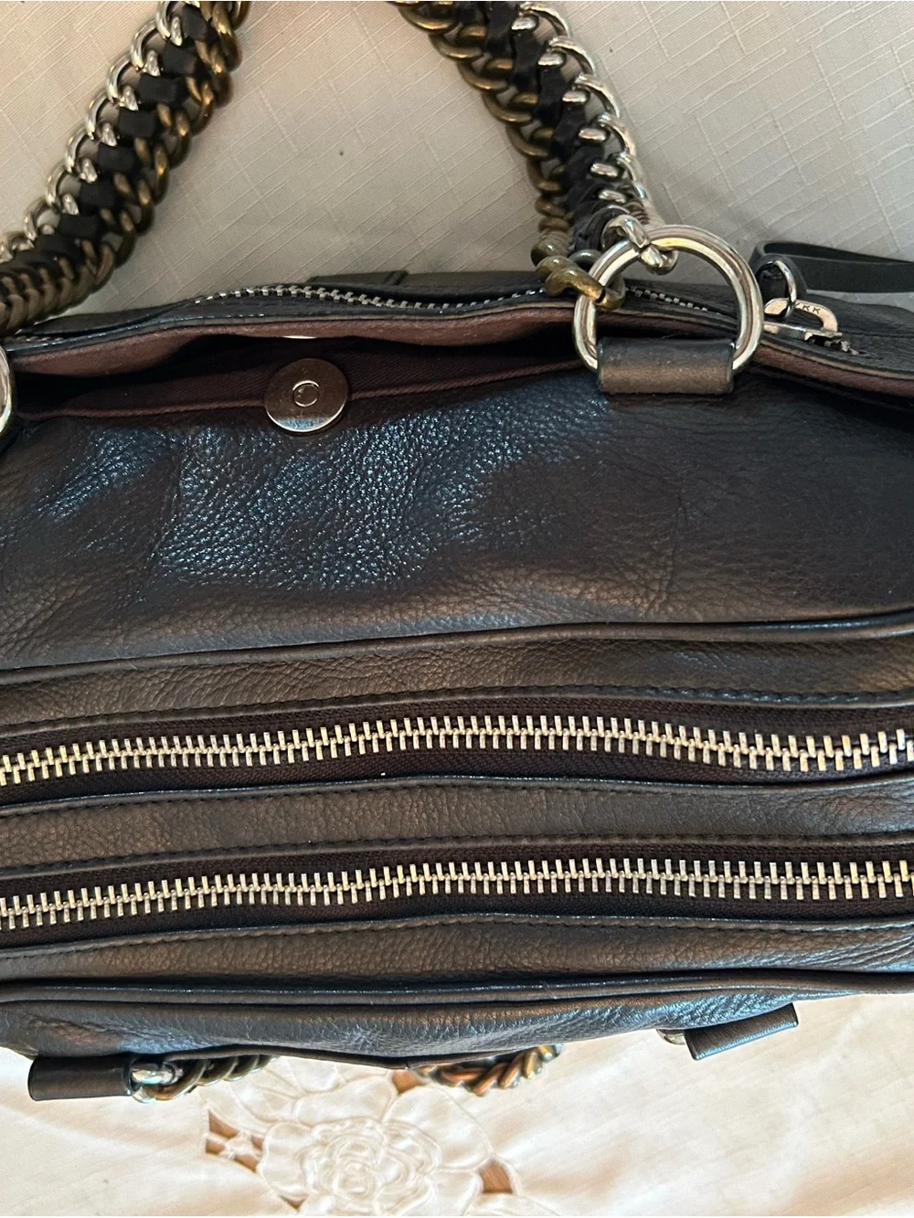 Pour La Victoire Black Leather Satchel with Chain Handles